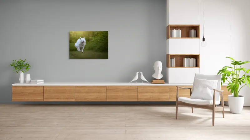 Tablou Canvas, "Bucuria alergării de dimineață", Zburdă, Pădure, Blană, Fericire, Căprioară, Verdeață, Primăvară, Viteza, 100 x 70 cm – poza 6