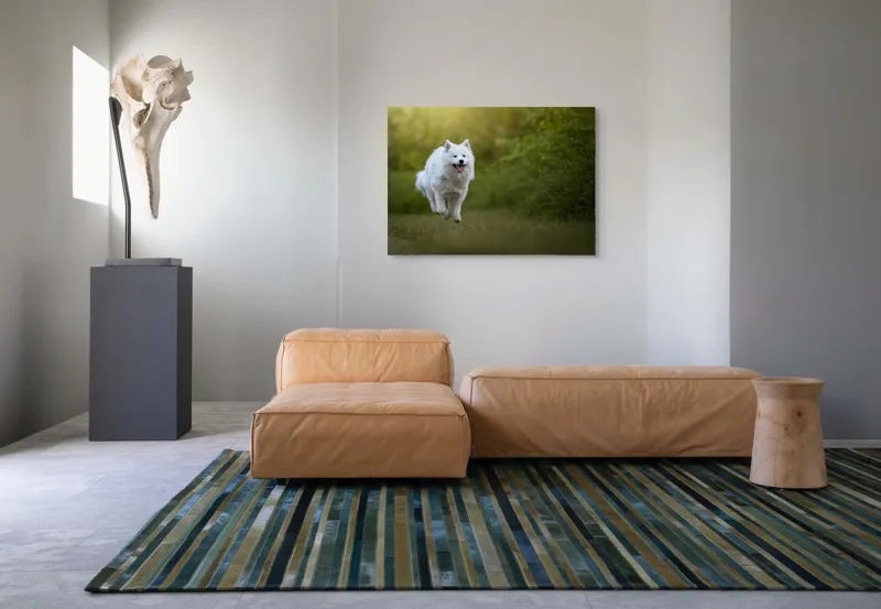 Tablou Canvas, "Bucuria alergării de dimineață", Zburdă, Pădure, Blană, Fericire, Căprioară, Verdeață, Primăvară, Viteza, 100 x 70 cm – poza 7