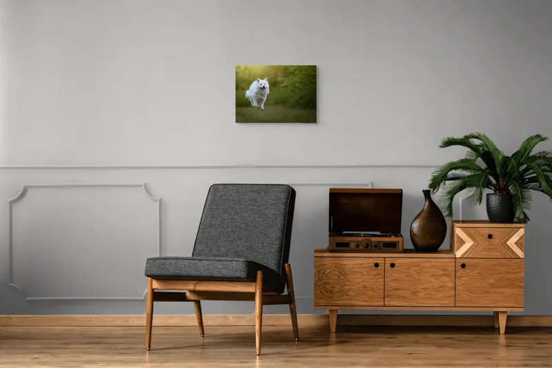 Tablou Canvas, "Bucuria alergării de dimineață", Zburdă, Pădure, Blană, Fericire, Căprioară, Verdeață, Primăvară, Viteza, 54 x 39 cm – poza 7