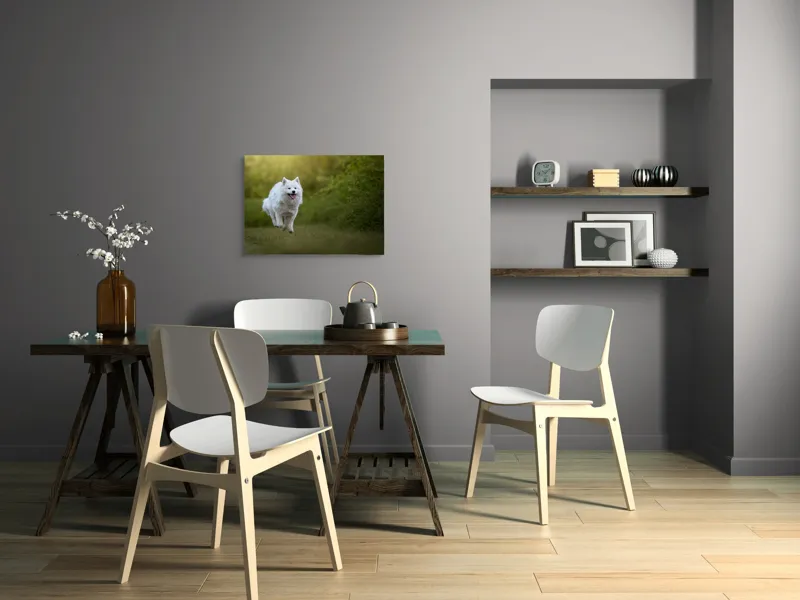 Tablou Canvas, "Bucuria alergării de dimineață", Zburdă, Pădure, Blană, Fericire, Căprioară, Verdeață, Primăvară, Viteza, 70 x 50 cm – poza 5