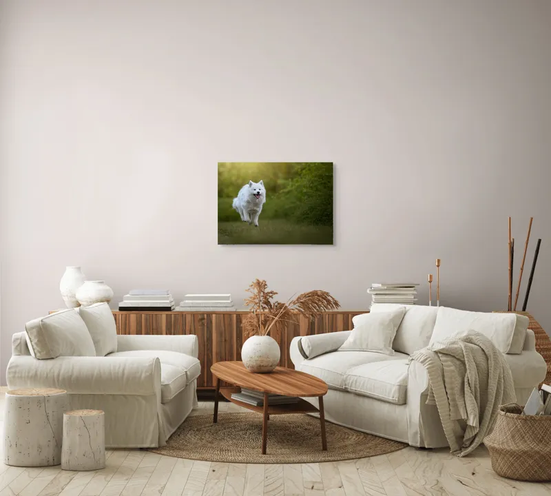 Tablou Canvas, "Bucuria alergării de dimineață", Zburdă, Pădure, Blană, Fericire, Căprioară, Verdeață, Primăvară, Viteza, 70 x 50 cm – poza 6