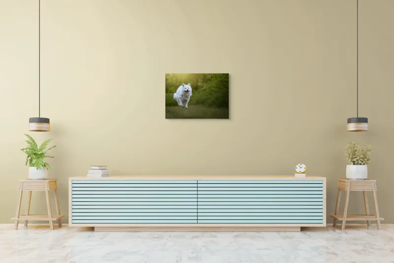 Tablou Canvas, "Bucuria alergării de dimineață", Zburdă, Pădure, Blană, Fericire, Căprioară, Verdeață, Primăvară, Viteza, 70 x 50 cm – poza 7