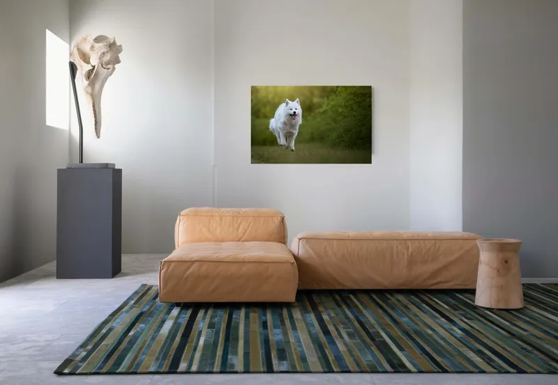 Tablou Canvas, "Bucuria alergării de dimineață", Zburdă, Pădure, Blană, Fericire, Căprioară, Verdeață, Primăvară, Viteza, 90 x 50 cm – poza 8