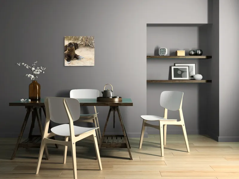Tablou Canvas, "Leul de mare pe plajă liniștit", Focă, Plajă, Nisip, Vegetație, Blană, Ochi Curioși, Înotătoare, Natură, Relaxare, Habitat., 50 x 50 cm – poza 8