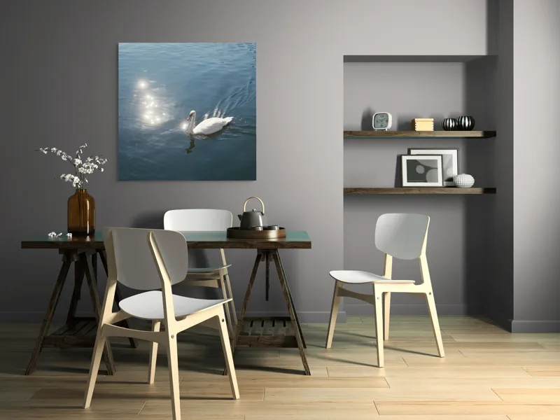 Tablou Canvas, "Lacul liniștit al lebedei strălucitoare", Lebădă, Apă, Reflexii, Serenitate, Lumină, Natură, Eleganță, Calm, 100 x 100 cm – poza 6