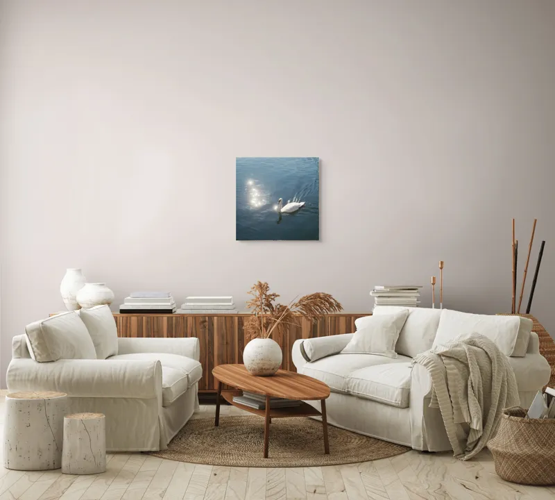 Tablou Canvas, "Lacul liniștit al lebedei strălucitoare", Lebădă, Apă, Reflexii, Serenitate, Lumină, Natură, Eleganță, Calm, 50 x 50 cm – poza 7