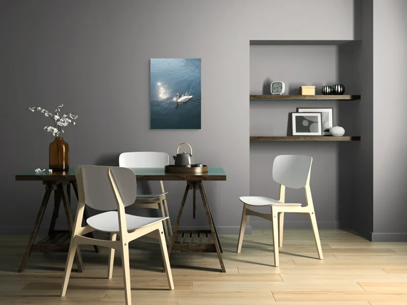 Tablou Canvas, "Lacul liniștit al lebedei strălucitoare", Lebădă, Apă, Reflexii, Serenitate, Lumină, Natură, Eleganță, Calm, 50 x 70 cm – poza 5