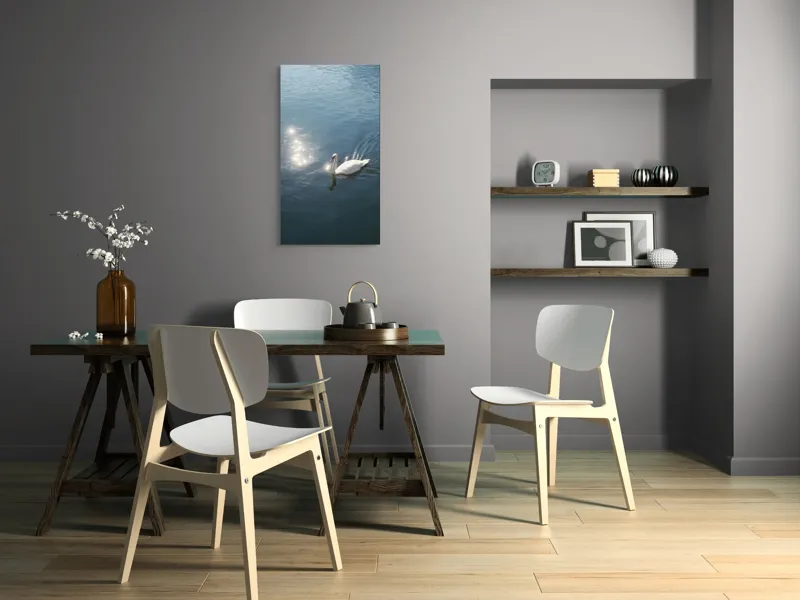 Tablou Canvas, "Lacul liniștit al lebedei strălucitoare", Lebădă, Apă, Reflexii, Serenitate, Lumină, Natură, Eleganță, Calm, 50 x 90 cm – poza 4