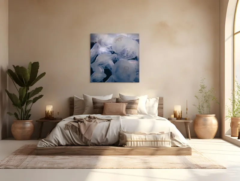 Tablou Canvas, "Dansul meduzelor sub clar de lună", Translucid, Eteric, Misterios, Marin, Grațios, 100 x 100 cm – poza 4