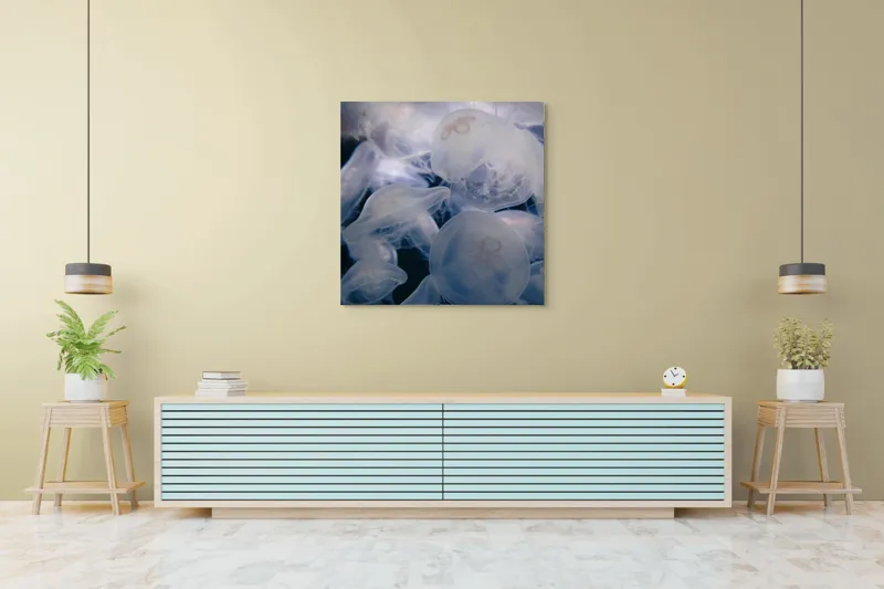 Tablou Canvas, "Dansul meduzelor sub clar de lună", Translucid, Eteric, Misterios, Marin, Grațios, 100 x 100 cm – poza 5