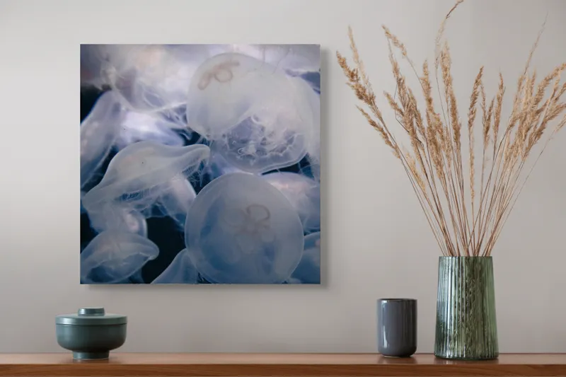Tablou Canvas, "Dansul meduzelor sub clar de lună", Translucid, Eteric, Misterios, Marin, Grațios, 50 x 50 cm – poza 4