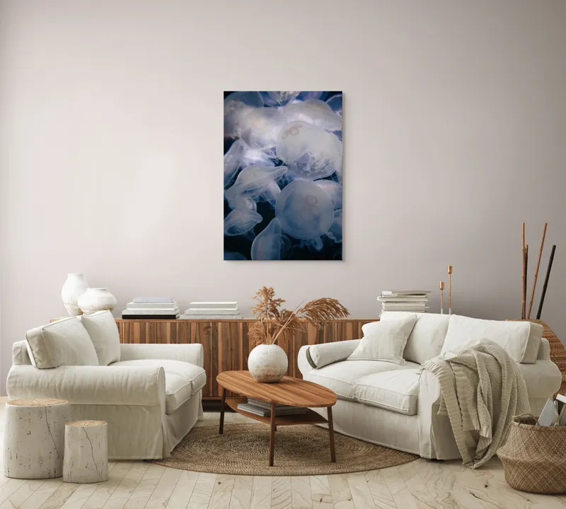 Tablou Canvas, "Dansul meduzelor sub clar de lună", Translucid, Eteric, Misterios, Marin, Grațios, 70 x 100 cm – poza 4