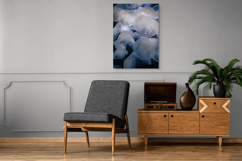 Tablou Canvas, "Dansul meduzelor sub clar de lună", Translucid, Eteric, Misterios, Marin, Grațios, 70 x 100 cm – poza 6