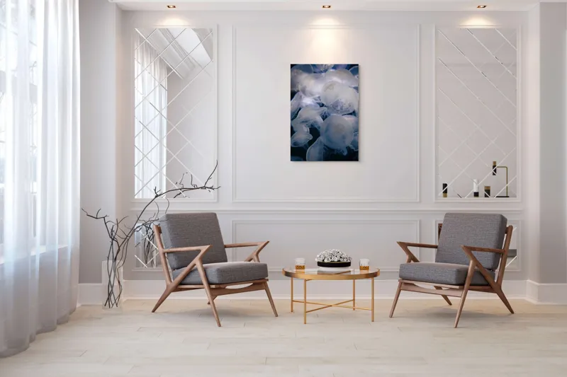 Tablou Canvas, "Dansul meduzelor sub clar de lună", Translucid, Eteric, Misterios, Marin, Grațios, 70 x 100 cm – poza 8