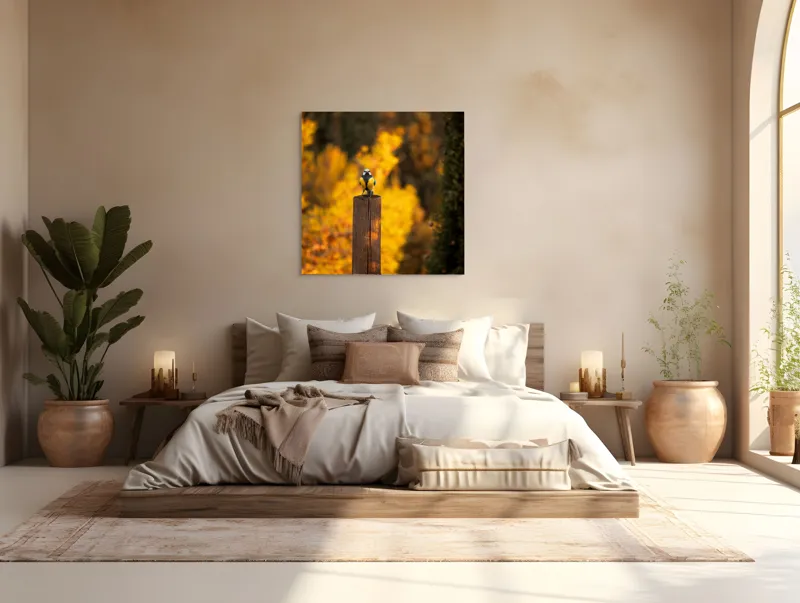 Tablou Canvas, "Pasăre solitară în amurg de toamnă", Pasăre, Culori, Toamnă, Natură, Frumusețe, 100 x 100 cm – poza 4