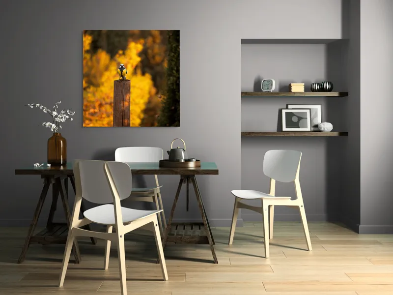 Tablou Canvas, "Pasăre solitară în amurg de toamnă", Pasăre, Culori, Toamnă, Natură, Frumusețe, 100 x 100 cm – poza 6