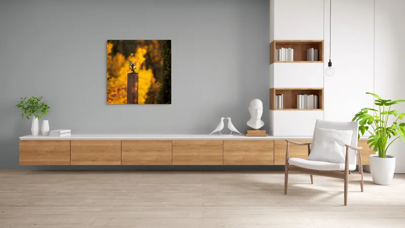 Tablou Canvas, "Pasăre solitară în amurg de toamnă", Pasăre, Culori, Toamnă, Natură, Frumusețe, 100 x 100 cm – poza 8