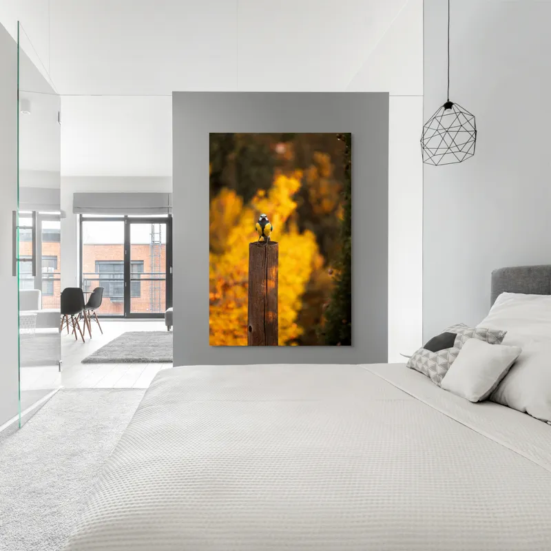 Tablou Canvas, "Pasăre solitară în amurg de toamnă", Pasăre, Culori, Toamnă, Natură, Frumusețe, 100 x 150 cm – poza 5