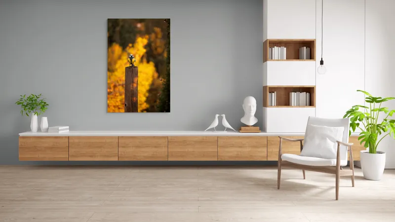 Tablou Canvas, "Pasăre solitară în amurg de toamnă", Pasăre, Culori, Toamnă, Natură, Frumusețe, 100 x 150 cm – poza 8