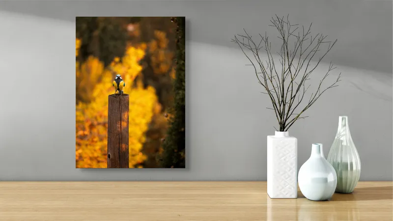 Tablou Canvas, "Pasăre solitară în amurg de toamnă", Pasăre, Culori, Toamnă, Natură, Frumusețe, 39 x 54 cm – poza 4
