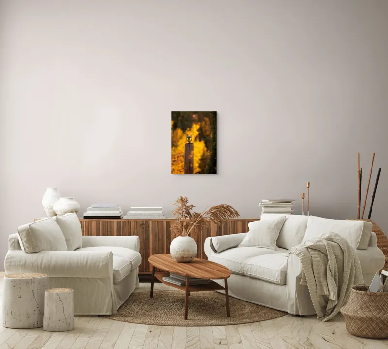 Tablou Canvas, "Pasăre solitară în amurg de toamnă", Pasăre, Culori, Toamnă, Natură, Frumusețe, 39 x 54 cm – poza 5