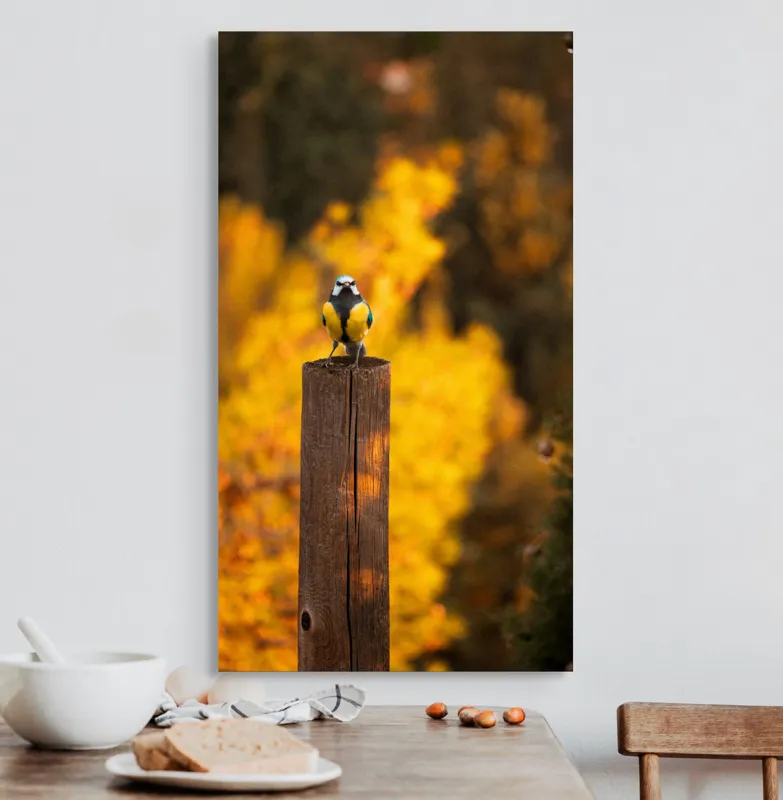 Tablou Canvas, "Pasăre solitară în amurg de toamnă", Pasăre, Culori, Toamnă, Natură, Frumusețe, 50 x 90 cm – poza 3
