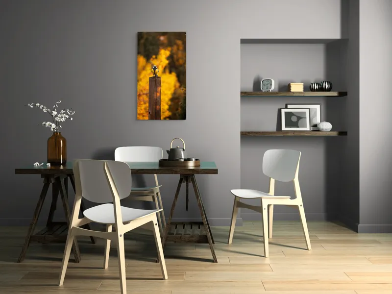 Tablou Canvas, "Pasăre solitară în amurg de toamnă", Pasăre, Culori, Toamnă, Natură, Frumusețe, 50 x 90 cm – poza 4