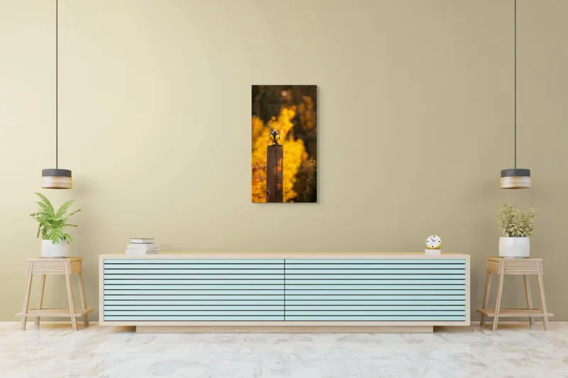 Tablou Canvas, "Pasăre solitară în amurg de toamnă", Pasăre, Culori, Toamnă, Natură, Frumusețe, 50 x 90 cm – poza 6
