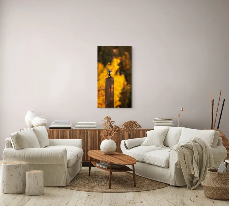 Tablou Canvas, "Pasăre solitară în amurg de toamnă", Pasăre, Culori, Toamnă, Natură, Frumusețe, 50 x 90 cm – poza 7