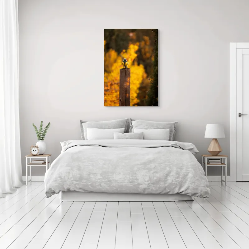 Tablou Canvas, "Pasăre solitară în amurg de toamnă", Pasăre, Culori, Toamnă, Natură, Frumusețe, 70 x 100 cm – poza 3