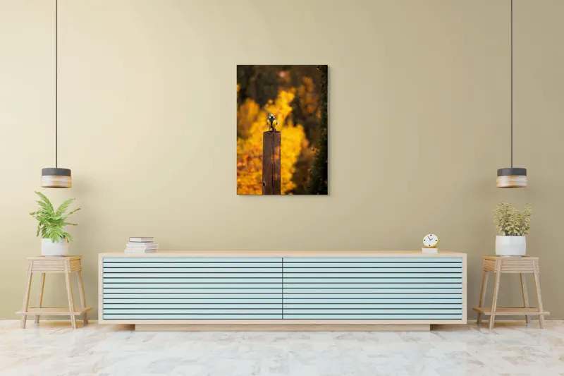 Tablou Canvas, "Pasăre solitară în amurg de toamnă", Pasăre, Culori, Toamnă, Natură, Frumusețe, 70 x 100 cm – poza 5
