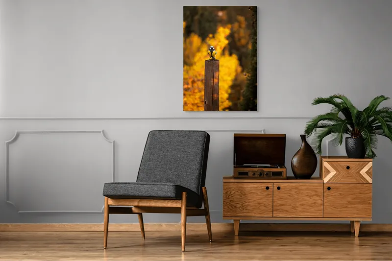 Tablou Canvas, "Pasăre solitară în amurg de toamnă", Pasăre, Culori, Toamnă, Natură, Frumusețe, 70 x 100 cm – poza 6