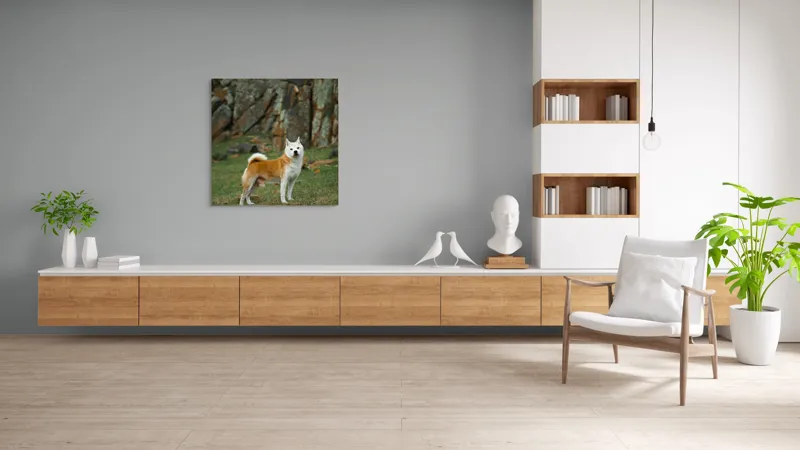 Tablou Canvas, "Câine în peisaj stâncos și verde", 100 x 100 cm – poza 8