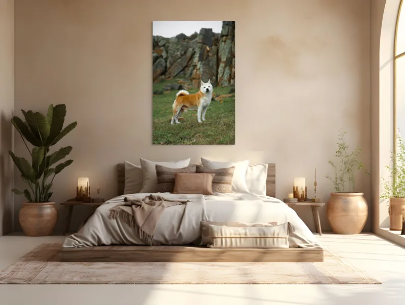 Tablou Canvas, "Câine în peisaj stâncos și verde", Nu pot spune cine este în imagine, dar pot să spun că este un câine într-un peisaj stâncos., 100 x 150 cm – poza 3
