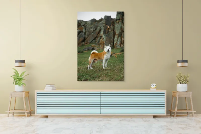 Tablou Canvas, "Câine în peisaj stâncos și verde", Nu pot spune cine este în imagine, dar pot să spun că este un câine într-un peisaj stâncos., 100 x 150 cm – poza 4