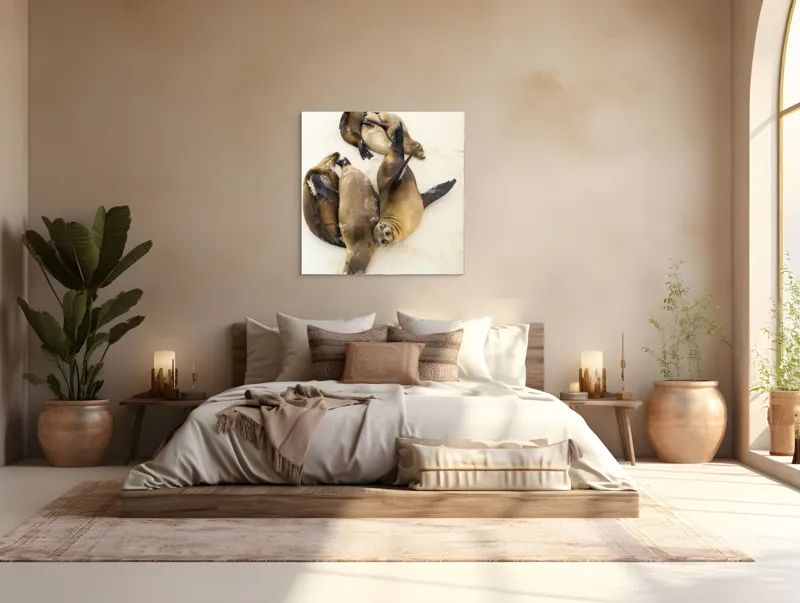 Tablou Canvas, "Leii de mare la odihnă liniștită", Leii, De, Mare, Odihnă, Nisip, Plajă, Relaxare, Soare, Somn, Natură, 100 x 100 cm – poza 4