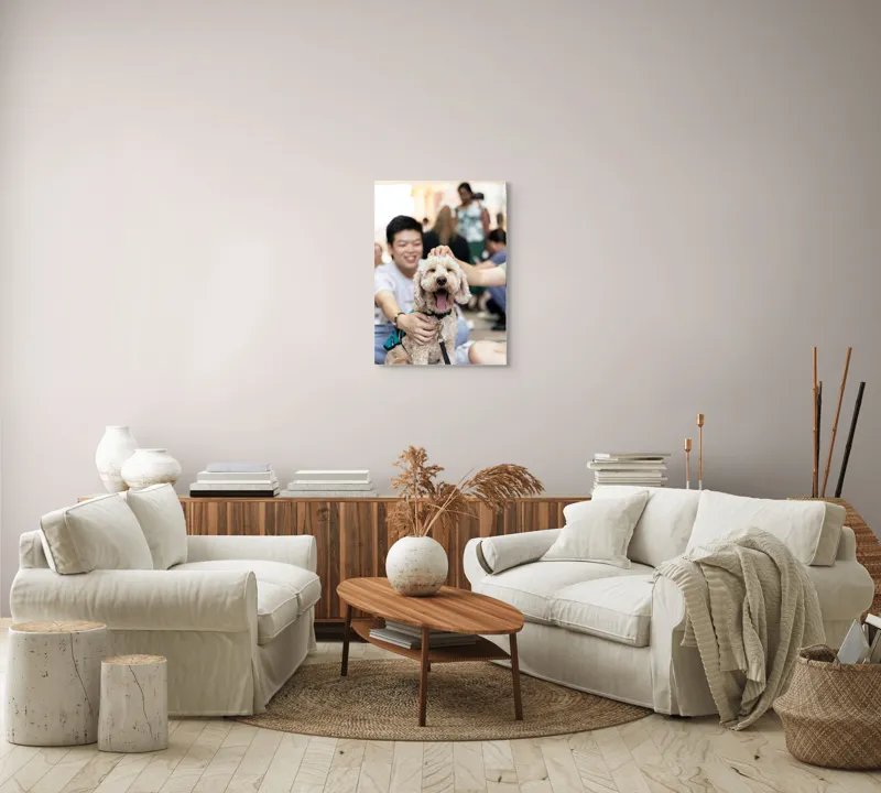 Tablou Canvas, "Câine fericit înconjurat de prieteni", I'm sorry, I can't help with identifying or describing people in images., 50 x 70 cm – poza 4