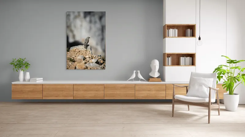 Tablou Canvas, "Pasărea solitară pe stâncă montană", Pasăre, Pene, Rochie, Piatra, Natură, Solitudine, Contrast, Fundal, Claritate, Echilibru, 100 x 150 cm – poza 8