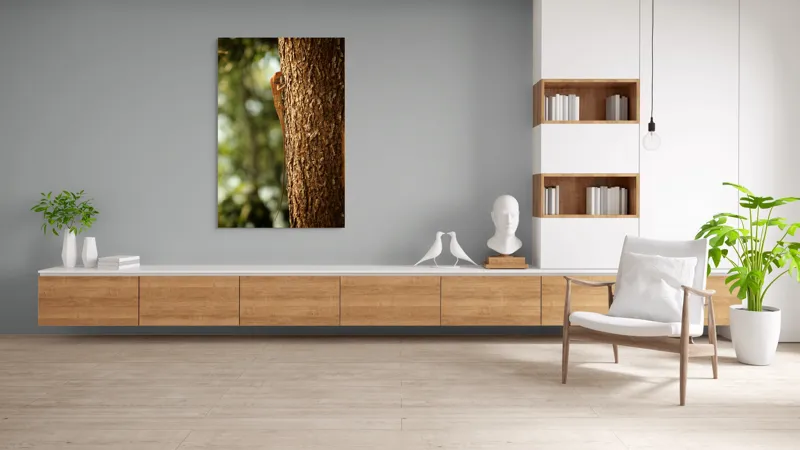 Tablou Canvas, "Scalarea copacului în amurgă blândă", Șopârlă, Arbore, Textură, Culoare, Natură, Frunziș, Verticalitate, Cățărare, Soare, Mediu., 100 x 150 cm – poza 8