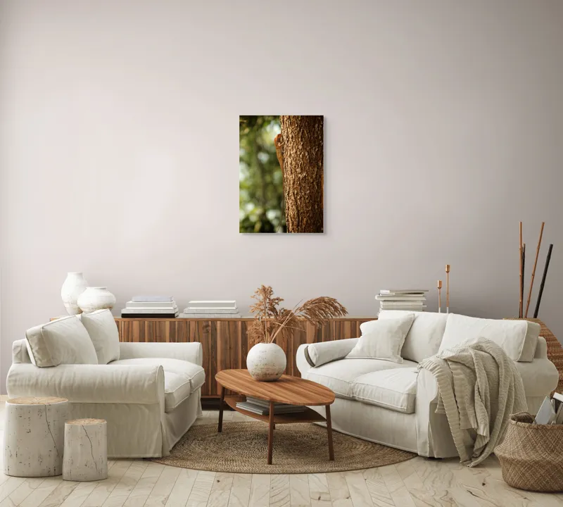 Tablou Canvas, "Scalarea copacului în amurgă blândă", Șopârlă, Arbore, Textură, Culoare, Natură, Frunziș, Verticalitate, Cățărare, Soare, Mediu., 50 x 70 cm – poza 4