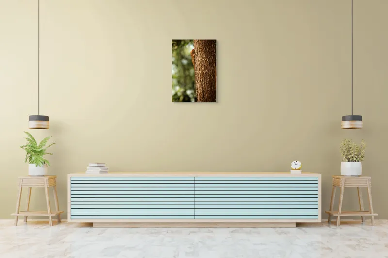 Tablou Canvas, "Scalarea copacului în amurgă blândă", Șopârlă, Arbore, Textură, Culoare, Natură, Frunziș, Verticalitate, Cățărare, Soare, Mediu., 50 x 70 cm – poza 6