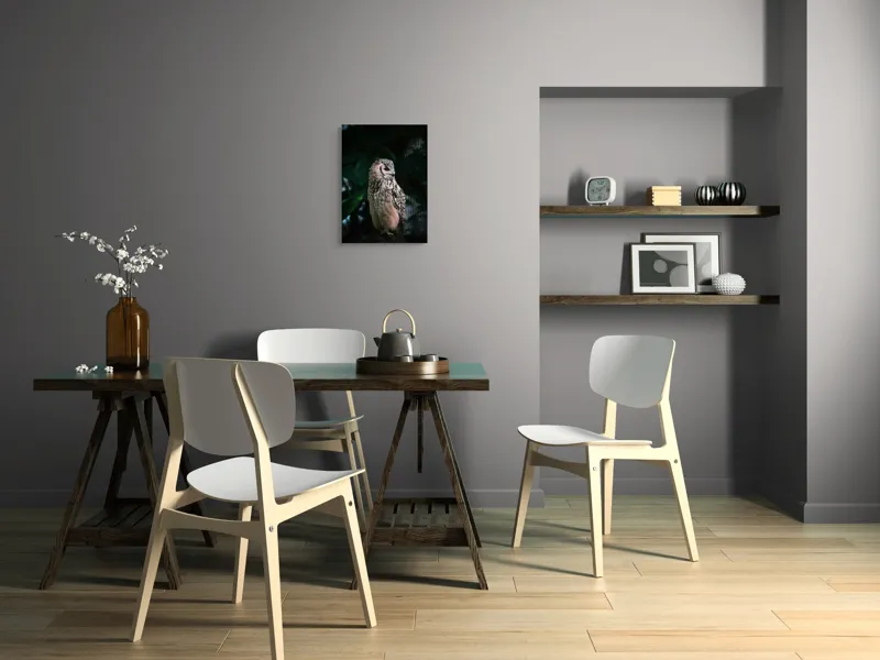 Tablou Canvas, "Bufnița în lumina amurgului pădurii", Bufniță, Penaj, Noapte, Pene, Ochii, Privește, Mister, Natură, Pădure, Răpitor, Silentiozitate, 39 x 54 cm – poza 7