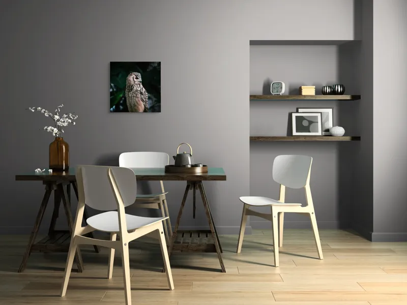 Tablou Canvas, "Bufnița în lumina amurgului pădurii", Bufniță, Penaj, Noapte, Pene, Ochii, Privește, Mister, Natură, Pădure, Răpitor, Silentiozitate, 50 x 50 cm – poza 8