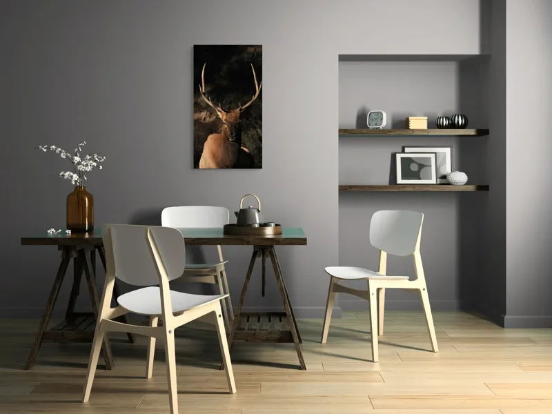 Tablou Canvas, "Cerbul în lumina apusului de toamnă", Elan, Majestuos, Pădure, Umbre, Coarne, Vedere, Natură, Sălbatic., 50 x 90 cm – poza 4