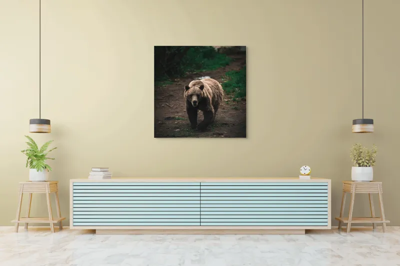 Tablou Canvas, "Ursul în tainicul luminiș pădurean", Bear, Forest, Path, Nature, Majestic, Wild, Powerful, Calm, 100 x 100 cm – poza 5