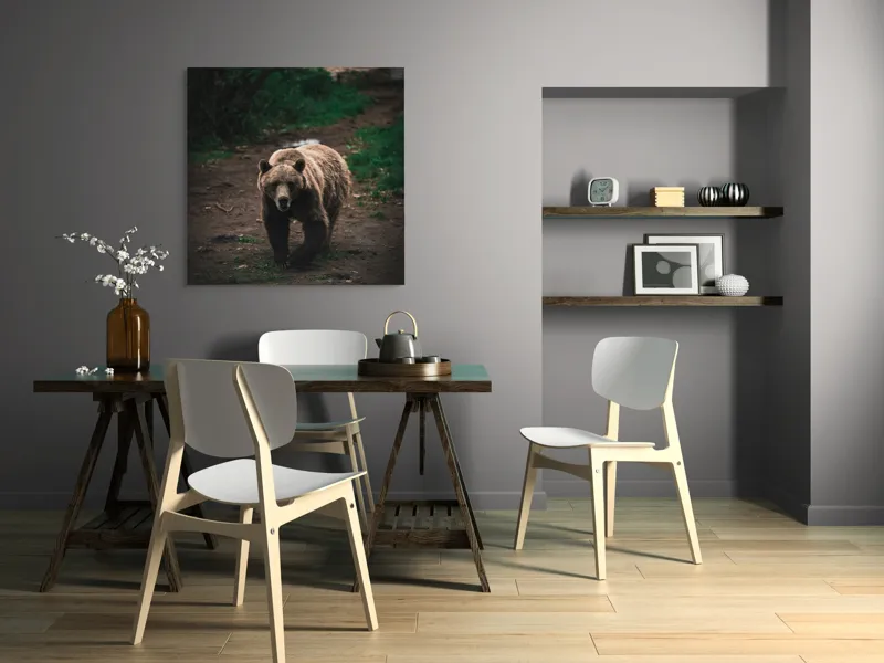 Tablou Canvas, "Ursul în tainicul luminiș pădurean", Bear, Forest, Path, Nature, Majestic, Wild, Powerful, Calm, 100 x 100 cm – poza 6