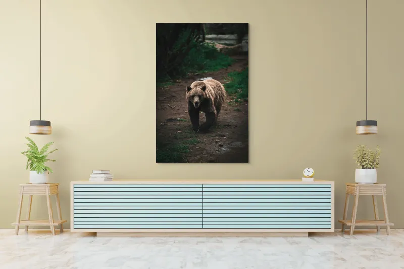 Tablou Canvas, "Ursul în tainicul luminiș pădurean", Bear, Forest, Path, Nature, Majestic, Wild, Powerful, Calm, 100 x 150 cm – poza 4