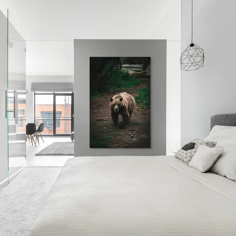 Tablou Canvas, "Ursul în tainicul luminiș pădurean", Bear, Forest, Path, Nature, Majestic, Wild, Powerful, Calm, 100 x 150 cm – poza 5