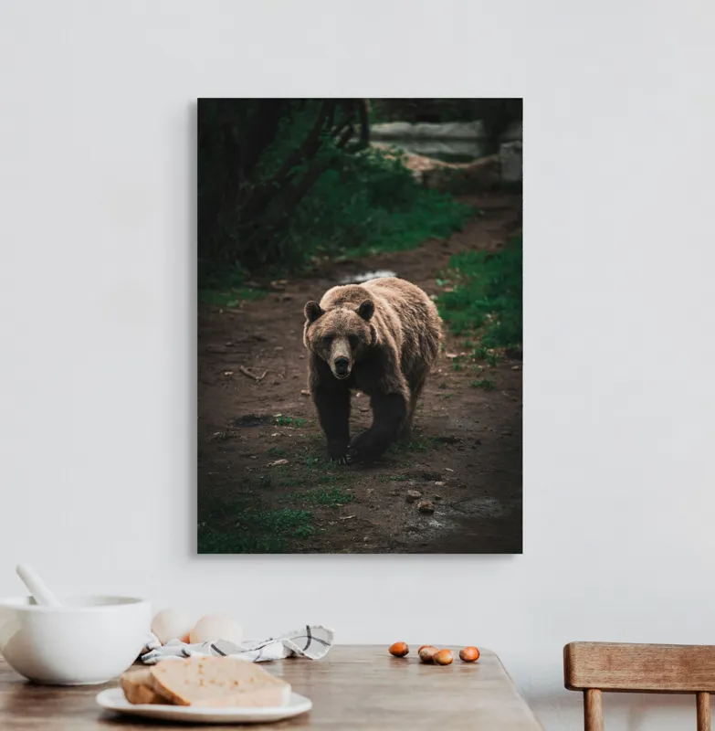 Tablou Canvas, "Ursul în tainicul luminiș pădurean", Bear, Forest, Path, Nature, Majestic, Wild, Powerful, Calm, 50 x 70 cm – poza 3