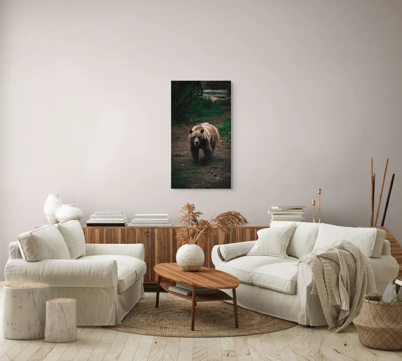 Tablou Canvas, "Ursul în tainicul luminiș pădurean", Bear, Forest, Path, Nature, Majestic, Wild, Powerful, Calm, 50 x 90 cm – poza 7
